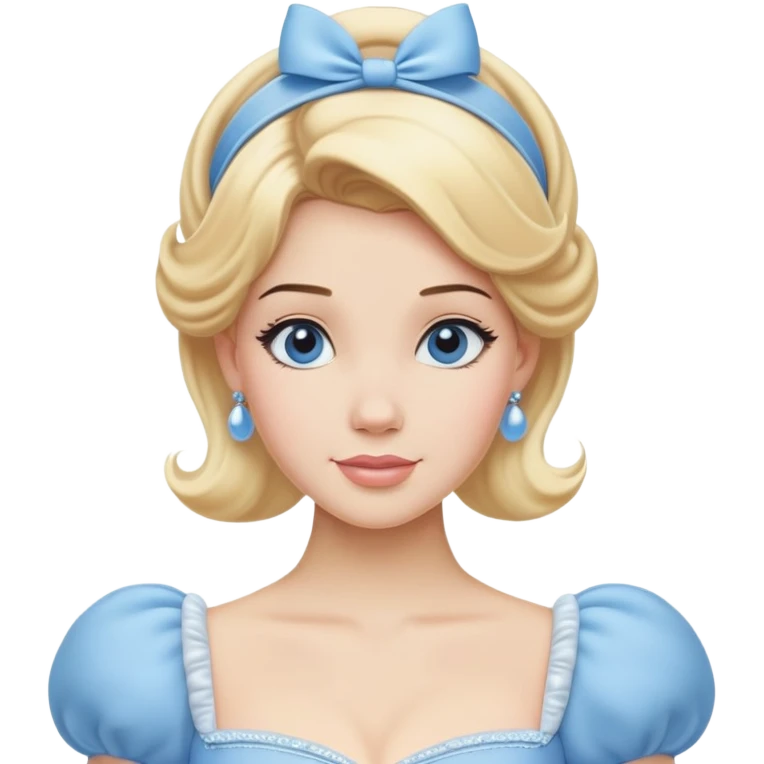 Cinderella from hips up, iconic powder blue ballgown with puffed sleeves, blonde hair with blue headband, minimal style but very recognizable emoji