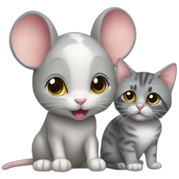 Mouse and gray kitten emoji