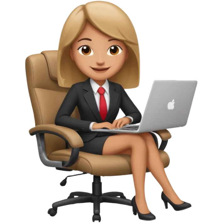 Cartoon faced girl relaxing in an office chair and smiling and working  emoji