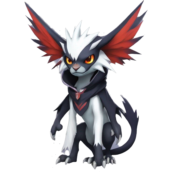 Cool Dark Edgy Absol-Noivern-Quilava-Litten-Pokémon with edgy stripes hoodie spiked collar punk Full Body emoji