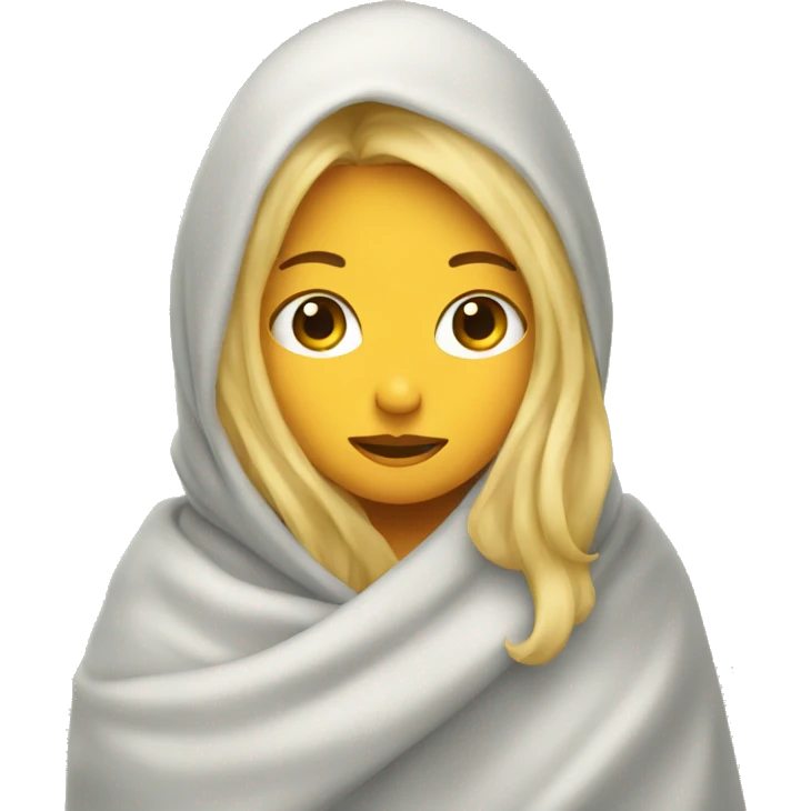 Blonde girl wrapped in blanket over head emoji