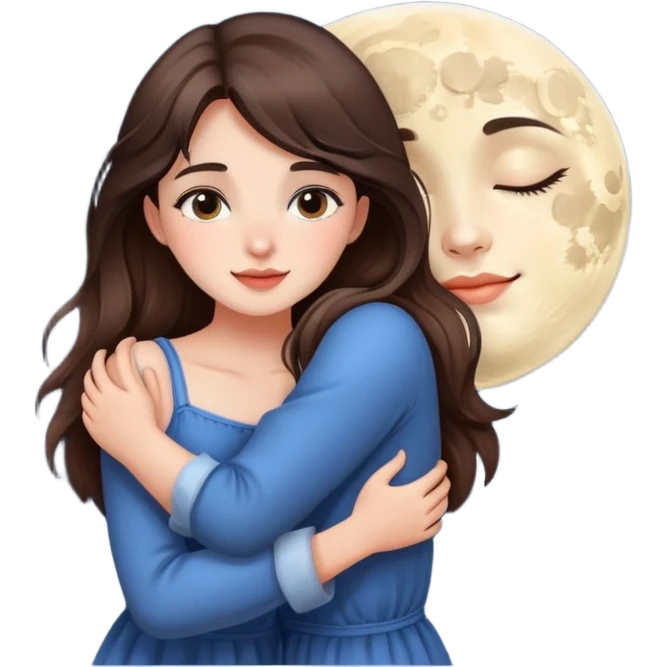 Brunette girl and moon hug emoji