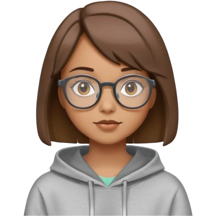 Девушка с каре цвета ярко коричневые, серая толстовка и очки  emoji