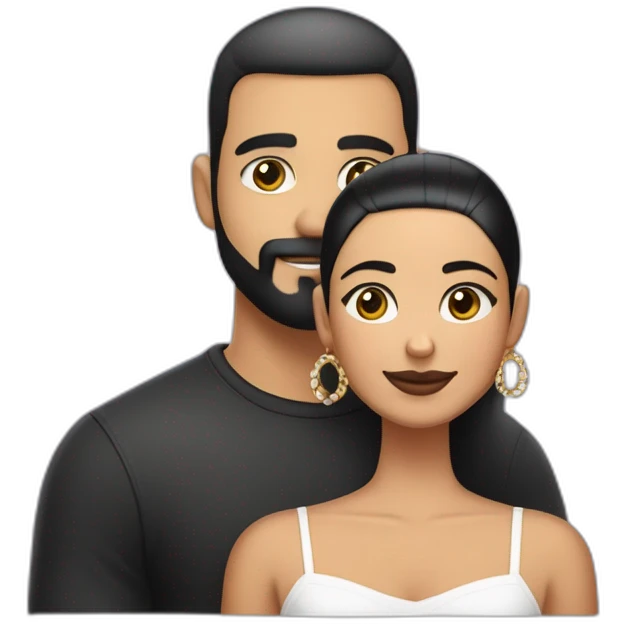 “White latino man with a buzz cut and skin black hair fade, thin beard, and well-defined mustache by a barber, embracing his Black wife with very straight hair and large earrings.” emoji