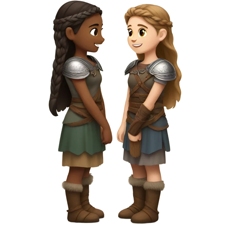 young viking girls helping each other and they are brunette emoji