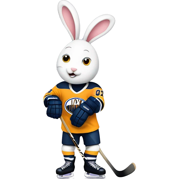 A bunny hugs a hockey player emoji