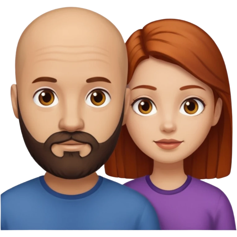 Couple. A bald man with dark brown beard and a girl with light skin. She is a redhead and has dark yellow brown auburn hair. Different skincolor. She has very light skin. emoji
