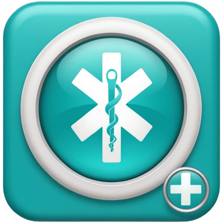 Emoji-style icon representing disease detection using a medical cross, scan frame, and health signal. Clean, friendly, rounded design, clear at small sizes, teal and white accents, no text, transparent background. emoji