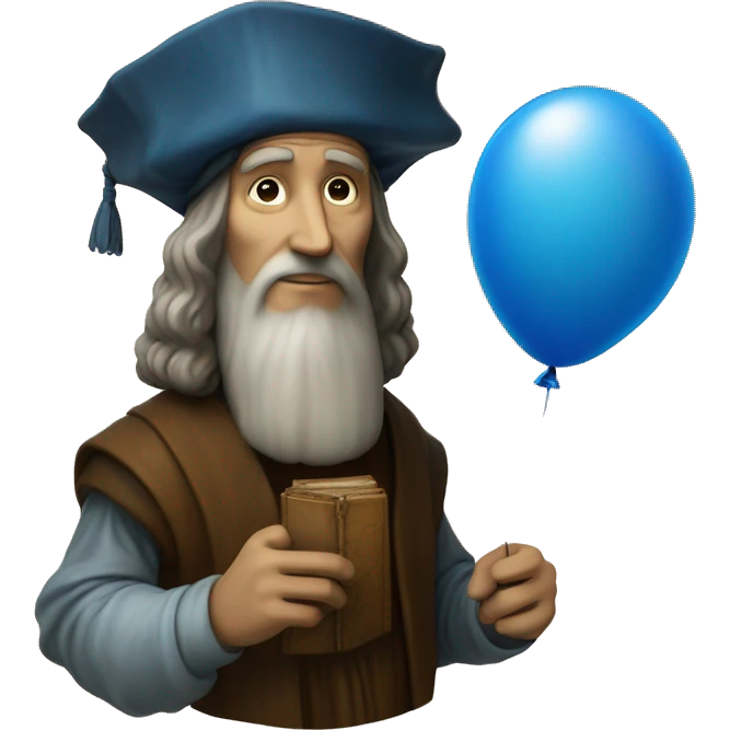 leonardo da Vinci holds a blue balloon in his hands emoji