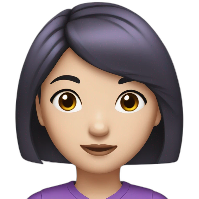 Asian girl with black hair, purple top and eyeliner makeup emoji