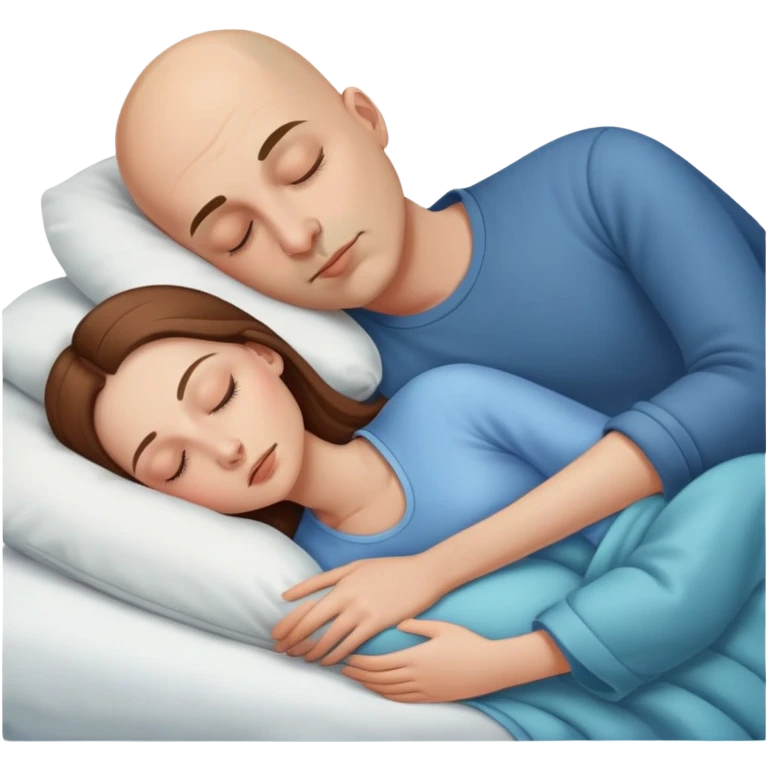 bald man and brown long hair women sleeping emoji