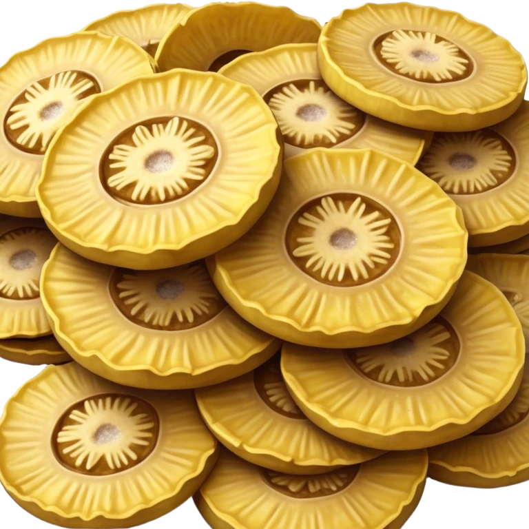Patacones Cinematic Realistic Patacones Dish Emoji, depicted as crushed, crispy plantain discs, rendered with rich textures and dynamic, natural lighting. emoji