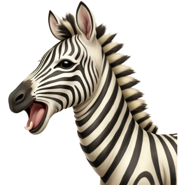 Cinematic Cute Yawning Zebra Portrait Emoji, Head tilted slightly with a dramatic, wide-open yawn, showcasing a soft, downy striped fur with gently drooping ears, a long, elegant equine snout, and round eyes barely open in drowsy contentment, Simplified yet irresistibly adorable features, highly detailed, glowing with a soft, cozy glow, high shine, relaxed yet expressive, stylized with a touch of savannah charm, bright and endearing, soft glowing outline, capturing the essence of a sleepy yet affectionate zebra that feels like it could stretch out of the screen and curl up for a nap! emoji