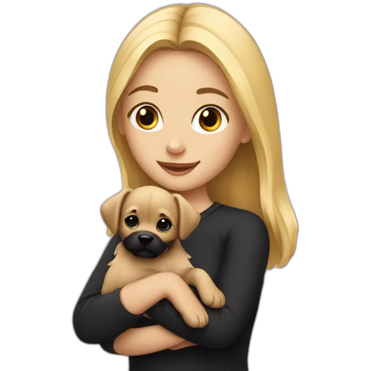 blonde girl holding black puppy emoji