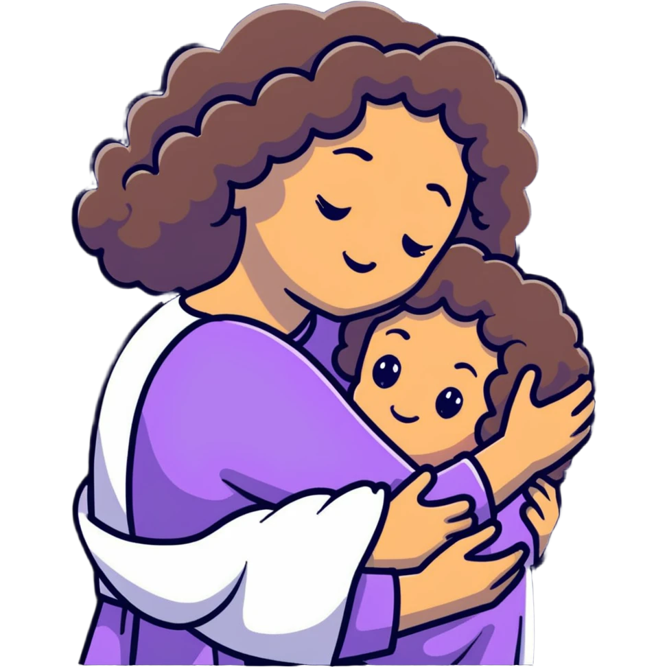 curly hair girl hugging Jesus emoji