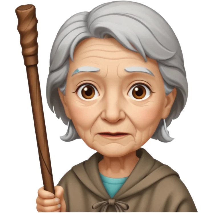 old woman with walking stick emoji