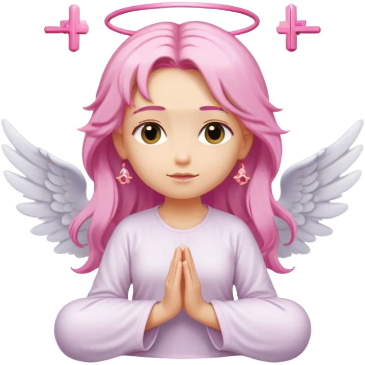 Blonde woman angel with long hair meditating with pink hair clips emoji