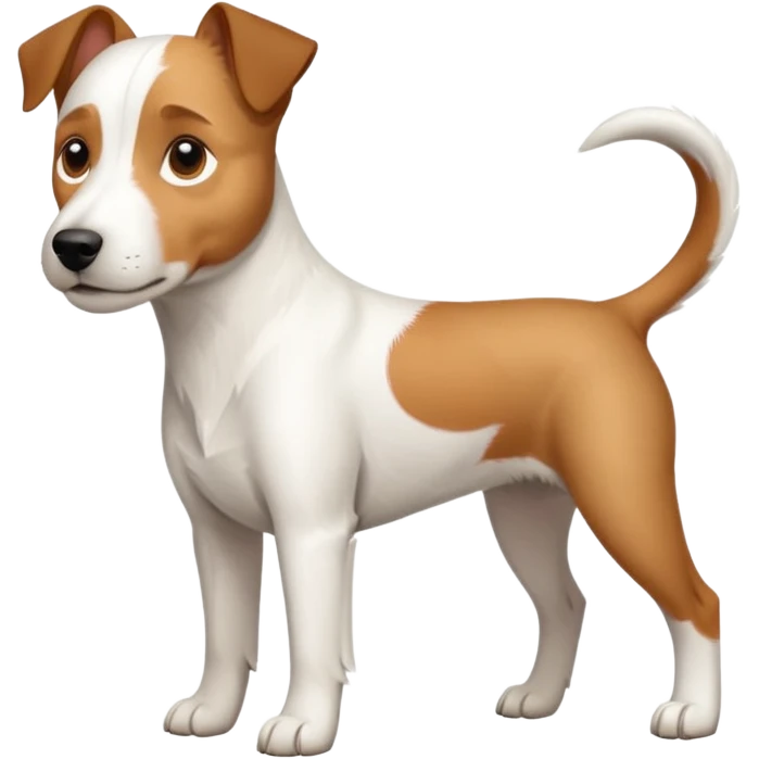 a full body large white parson russell terrier looking dog the size of a kelpie with light brown ears and a light brown patch on one eye and a large snout emoji