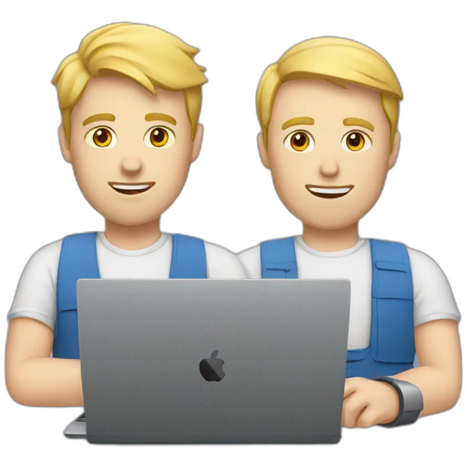 two tech guys with pale skin working on a laptop emoji