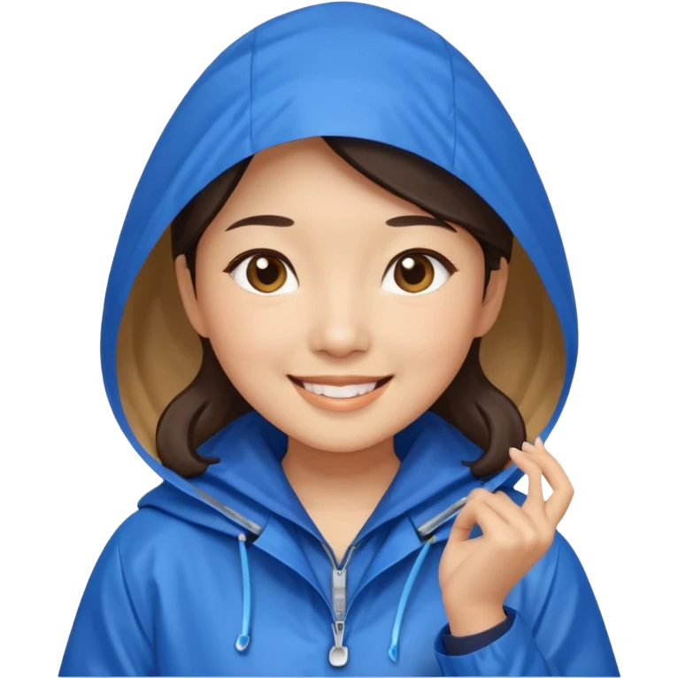 Asian lady caught in the rain with blue raincoat emoji