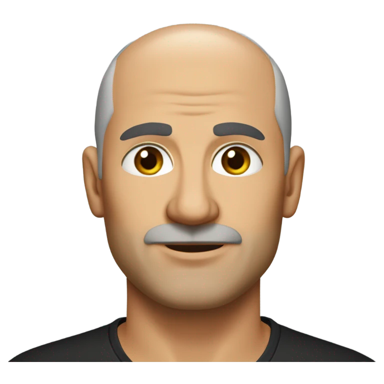 A middle-aged Italian man with olive-toned skin with bald hair and no facial hair. He is wearing a sleek black smart shirt, casually unbuttoned at the top. emoji