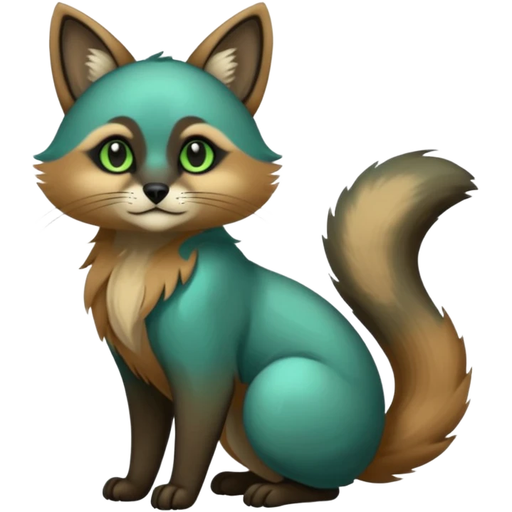 exotic shiny sparkly colorful  dark gloomy ghostly spooky greyish blackish green cyan toned colored fantasy-Cacomistle-tanuki-oncilla-caracal-animal-hybrid (full body) emoji
