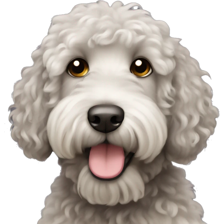 Black curly hair labradoodle dog with a white beard emoji