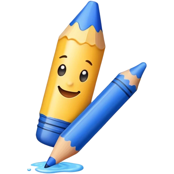Blue crayon with a cute happy face emoji