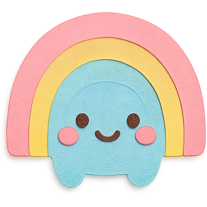 kawaii pastel rainbow, smooth watercolor texture, happy face, no limbs, full body, paper craft style emoji