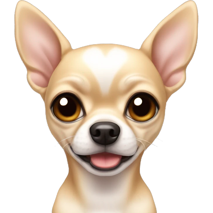 A large female chihuahua with beige-white coloring, with large erect ears, large eyes with a large black shiny pupil emoji