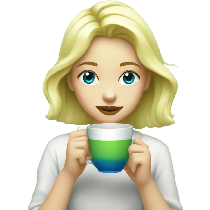 Blonde girl with blue eyes drinking matcha  emoji