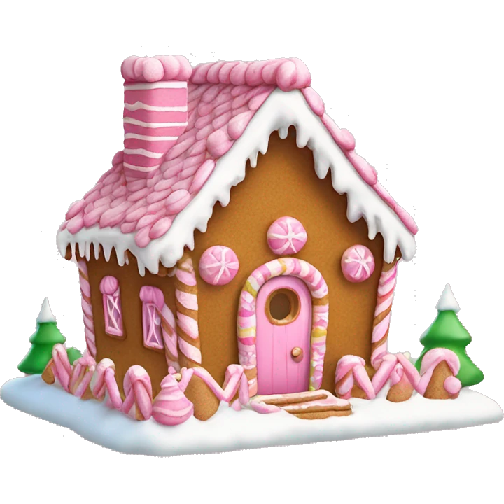 Pink festive Christmas gingerbread house ￼ emoji