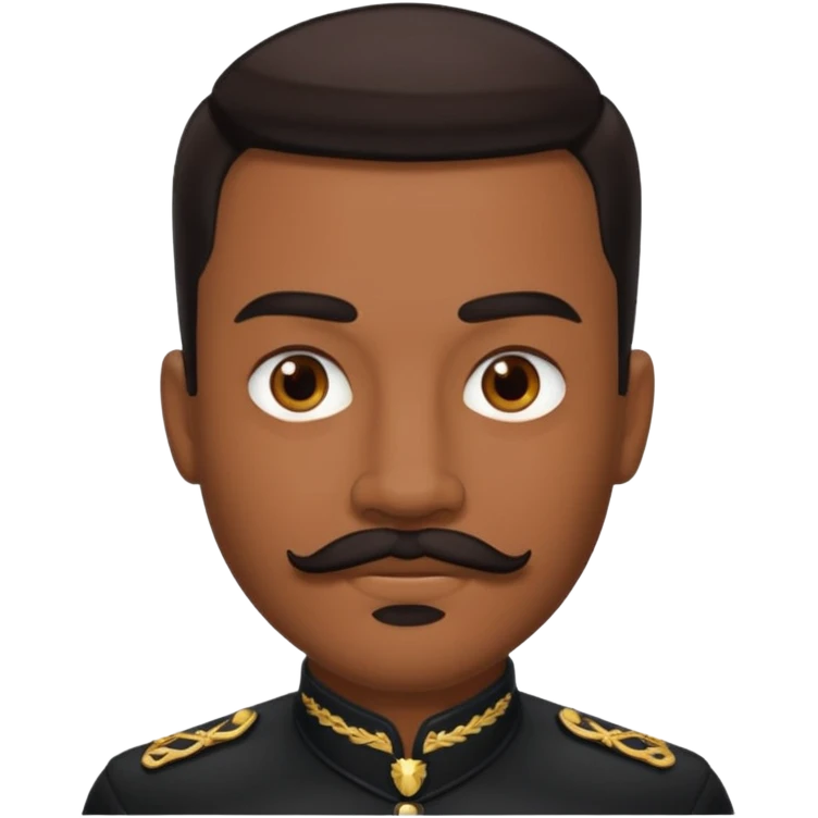 someone with brown hunter eyes, black slicked back hair , great jawline , and a mustache + goatee combo emoji