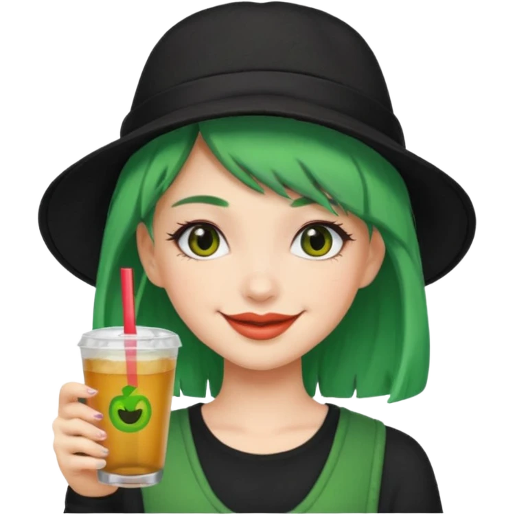  tatoo girl Drink holders with balkc hat green hair  emoji