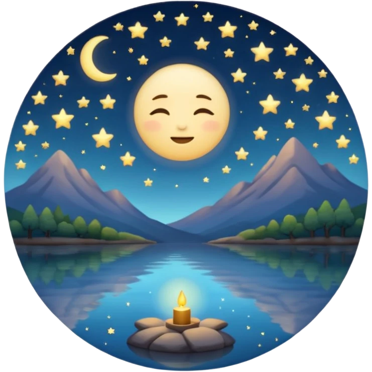 "Design a calming circle emoji for evening reflection. Soft moonlight, gentle stars, peaceful or spiritual symbols. No people - emphasize tranquil colors, night sky elements, and serene christian imagery." emoji