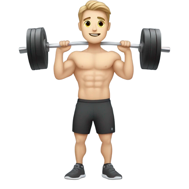 Kawaii White man with light brown hair at gym standing with barbell from side view emoji