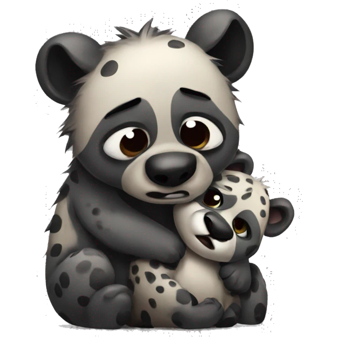 Hyena hugging panda in a sad mood emoji