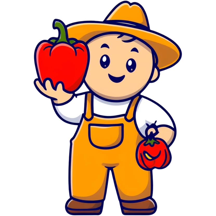 farmer character holding a red bell pepper emoji