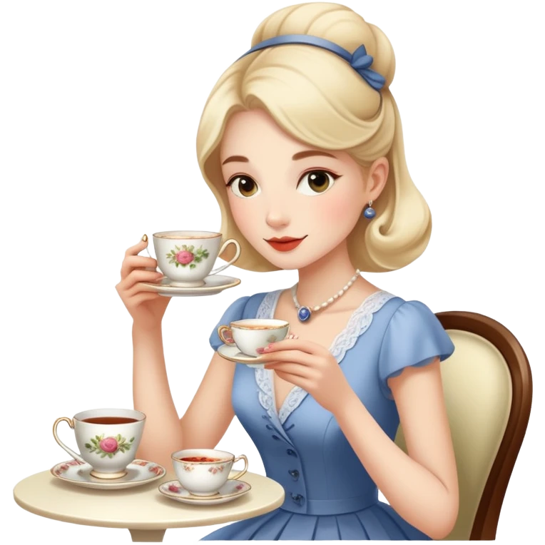 Elegant British girl drinking afternoon tea with scones and teacup, proper posture emoji