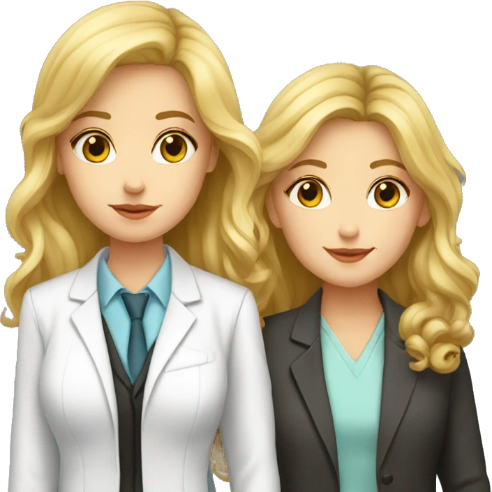 Girl brown haired lawyer kissing girl blonde haired scientist emoji