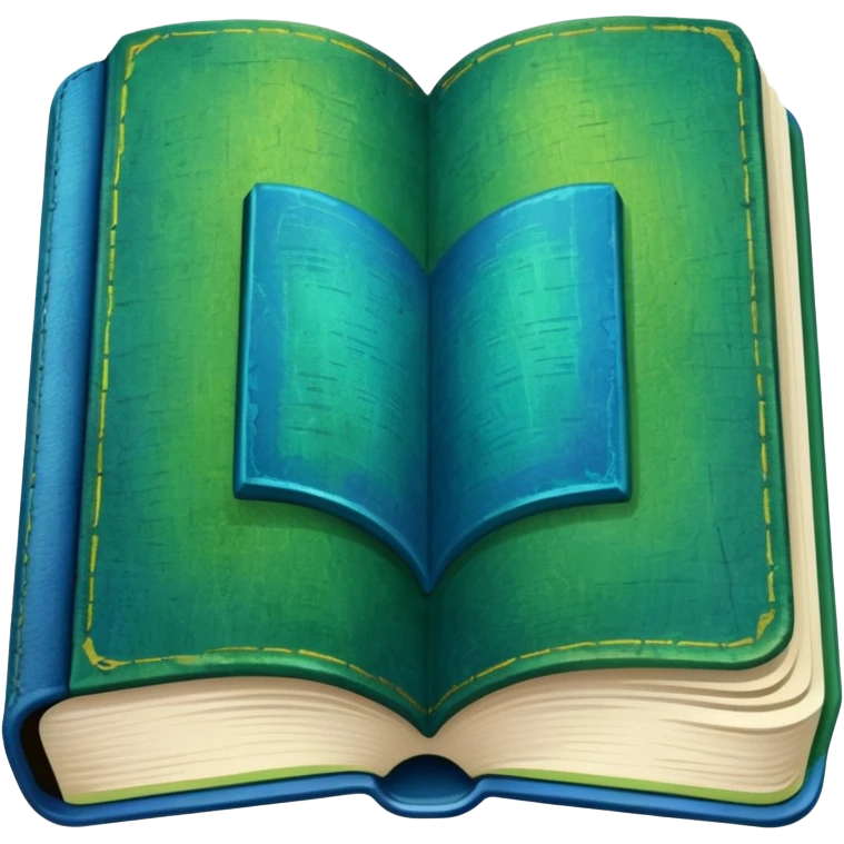 green and blue book with an abstract symbol on it emoji