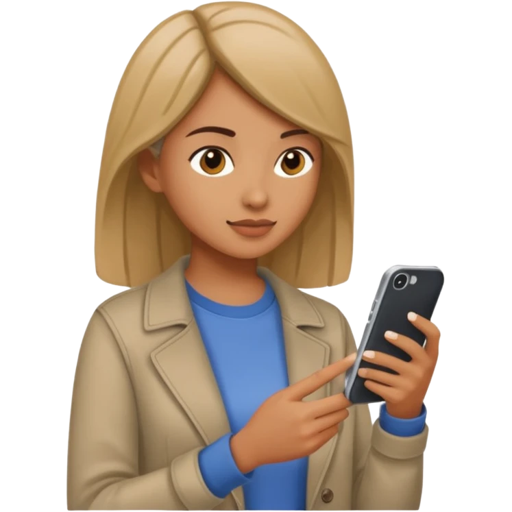 woman casual clothes looking at a mobile phone emoji