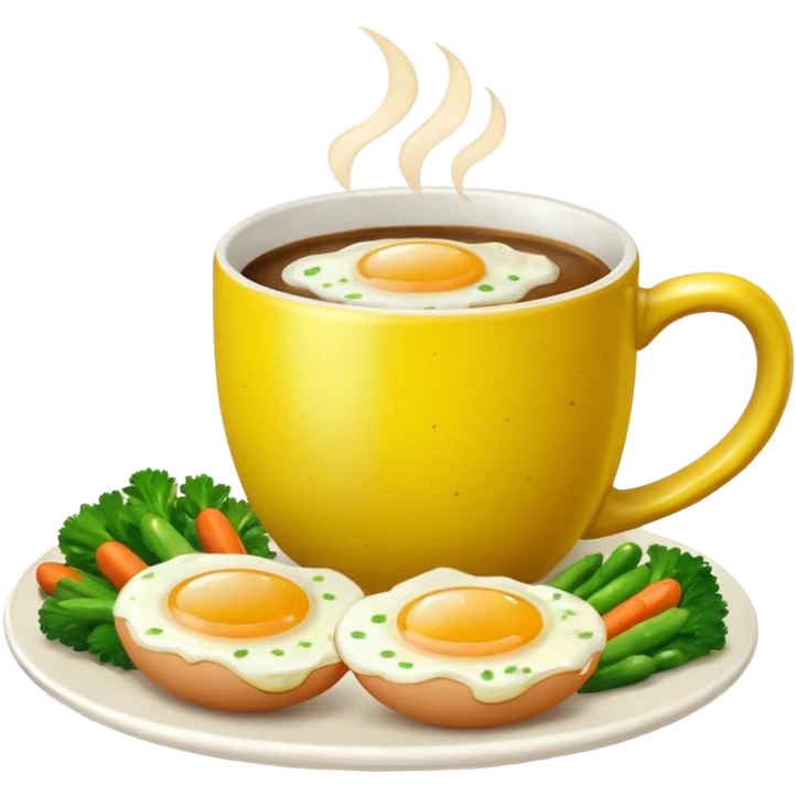 eggs with veggies and on the side one coffee in cute mug emoji