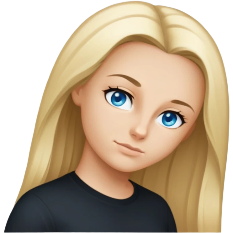 female, wearing black shirt, long middle-blonde hair, head facing forward emoji