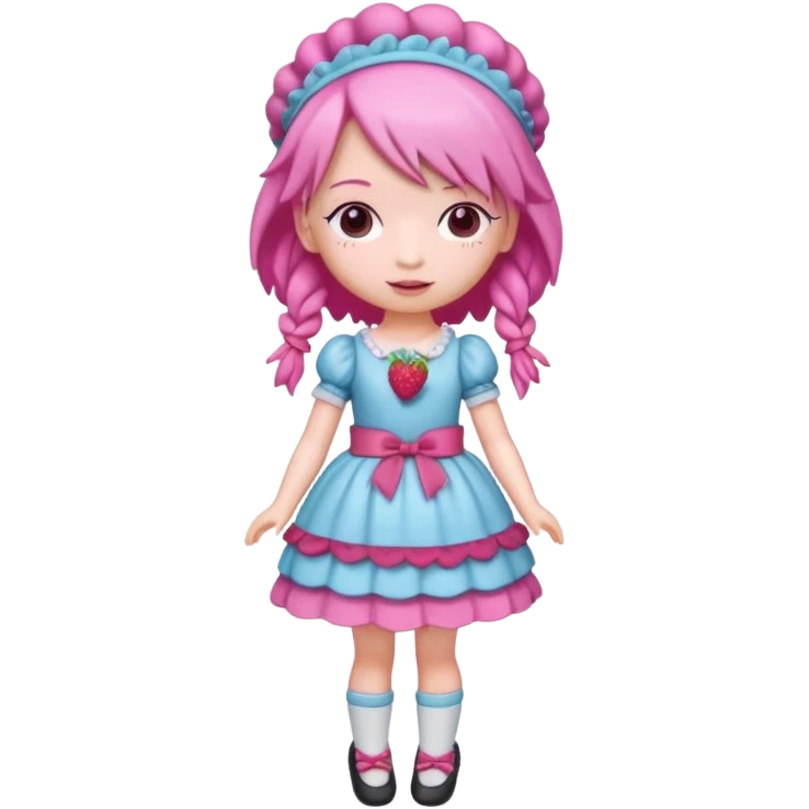 Isolated detaile illustration of the most modern raspberry torte doll figurine full body with pink hair and a hairband emoji