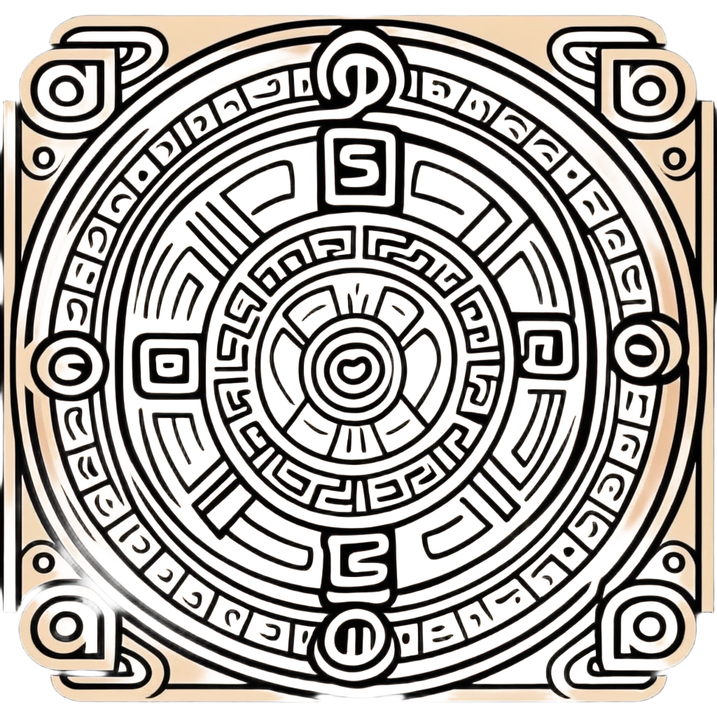 Mayan calendar or stone carving with mail symbol in white and dark green colors emoji