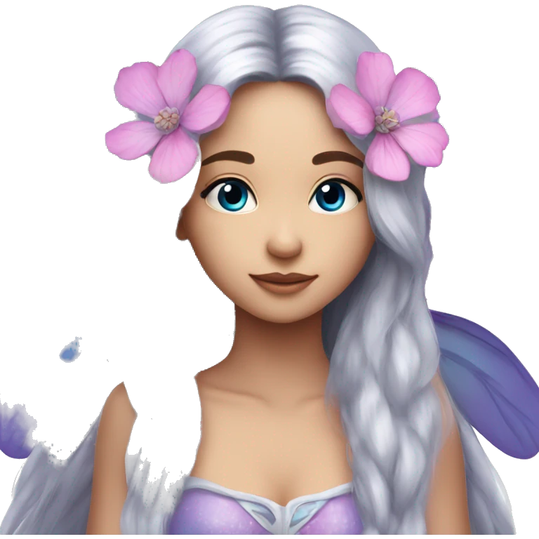Beautiful, flower, fairy, pink, blue, silver, purple, long hair, big wings emoji