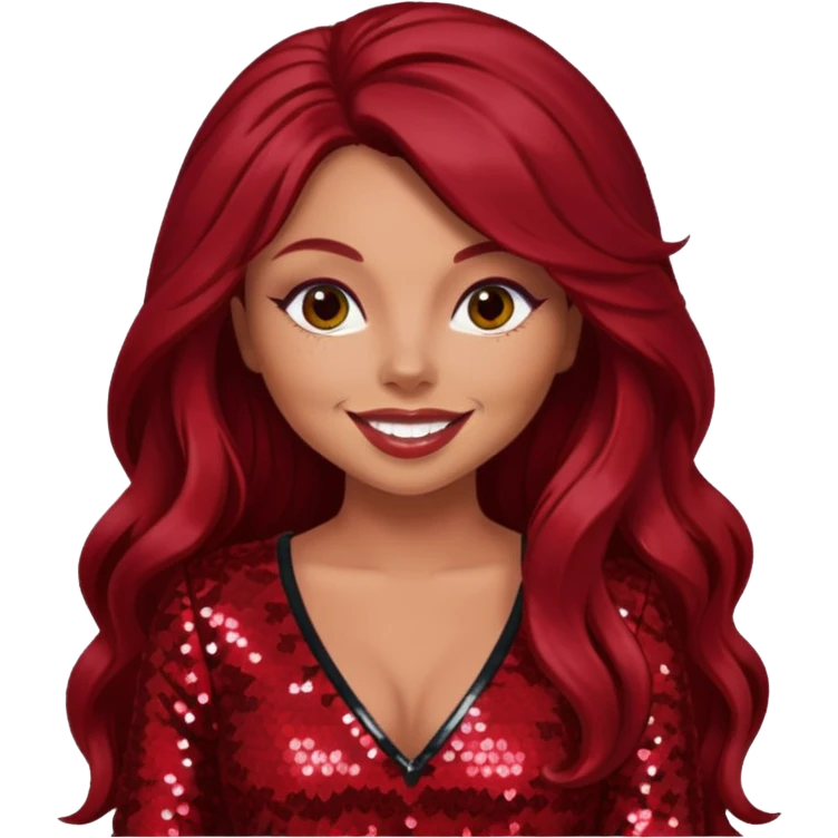 Jesy Nelson from Little Mix with long dark red hair, red sequin outfit emoji