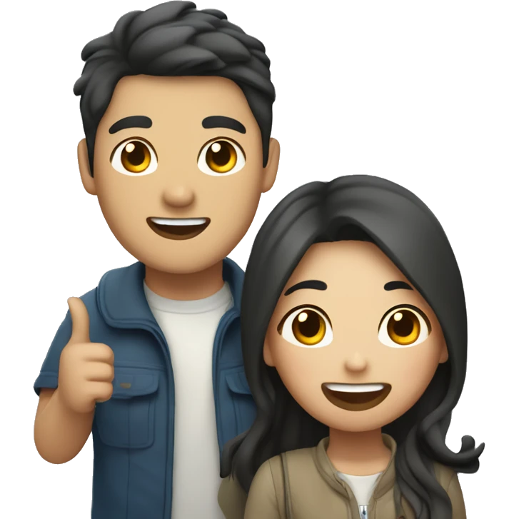 Cute Asian couple (girl with wavy long hair guy with short straight hair) excitedly traveling  emoji