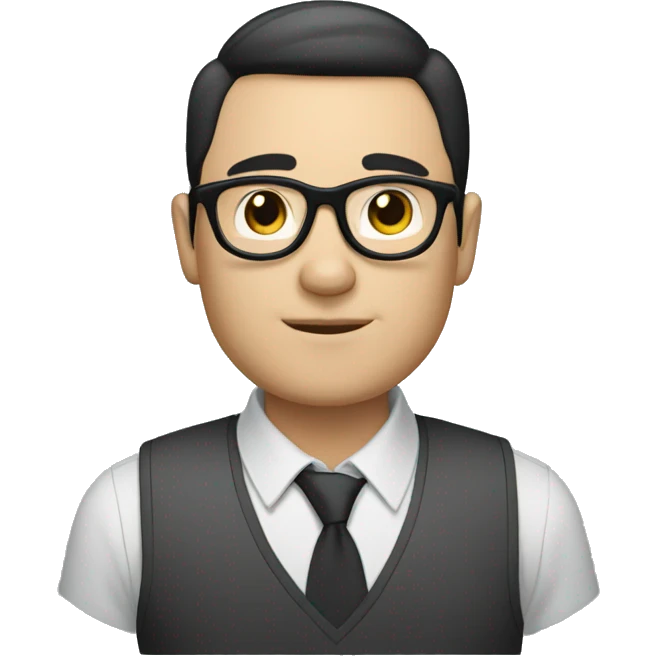white male with short black hair, wearing rounded glasses with a Dell badge emoji